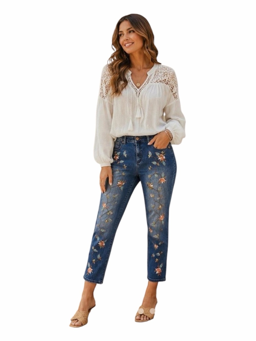 Chico’s So Slimming Girlfriend Embroidered High-Waist Ankle Jeans